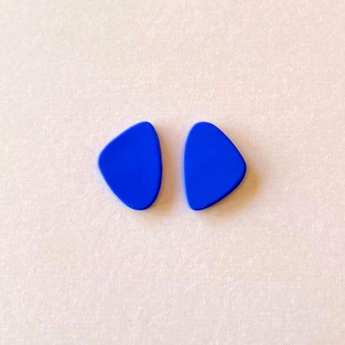 Blue organic shaped stud earrings handmade from polymer clay by Vertseas