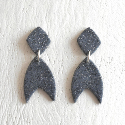 Ray statement earrings organic hand cut made from polymer clay granite effect.