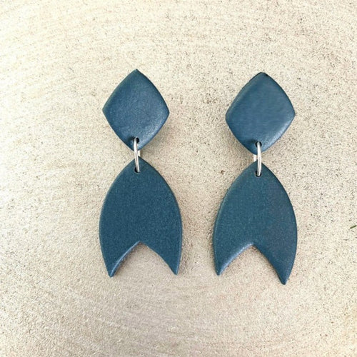 Ray statement earrings hand cut and handmade by Vertseas bluestone colour.